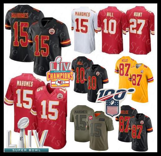 Chief Super Bowl LIV Champions KC 15 Patrick Mahomes II Jersey Kansas 87 Travis Kelce 10 Tyreek Hill Watkins Hunt Eric Berry Hardman Watkins