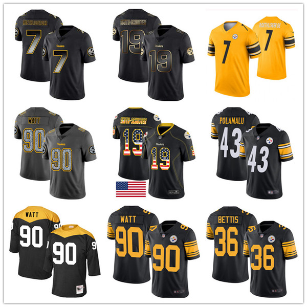 Pittsburgh Custom Steeler Jerseys Troy Polamalu Jerome Bettis Ben Roethlisberger JuJu Smith-Schuster Ryan Shazier T.J. Watt Men Women Youth