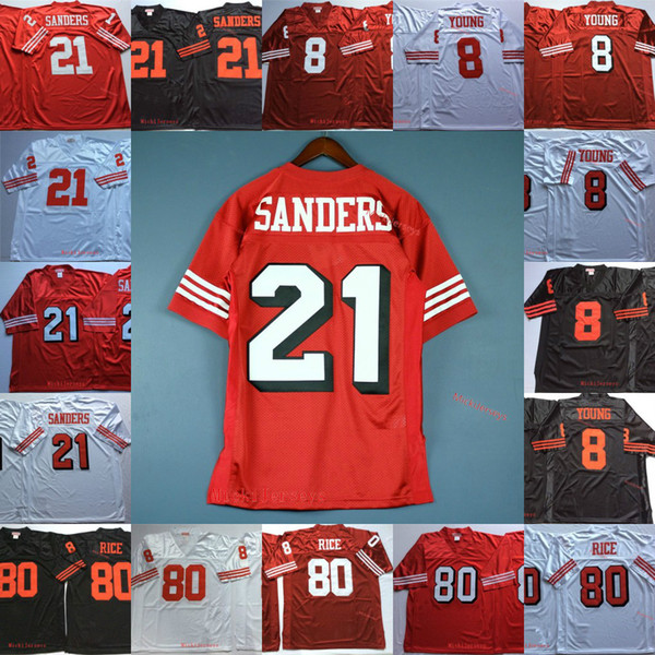 Mens #8 Steve Young Football Jersey Stitched #21 Deion Sanders #80 Jerry Rice Vintage 75TH Jersey