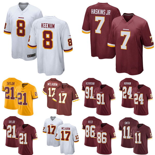 Men's Washington 17 Terry McLaurin Jersey Redskin 7 Dwayne Haskins JR 21 Sean Taylor 8 Case Keenum 86 Reed 91 Ryan Kerrigan Football Jerseys