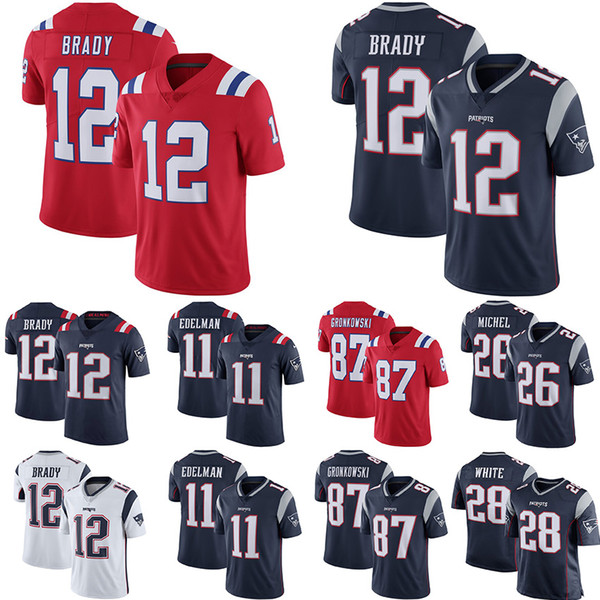 New Men's 12 Tom Brady Jersey England 87 Rob Gronkowski Patriot 26 Sony Michel 11 Julian Edelman NCAA Football Jerseys 03