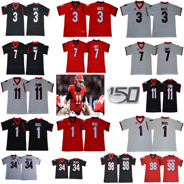 150TH NCAA Georgia Bulldogs 11 Jake Fromm 7 DAndre Swift 3 Zamir White 34 Herchel Walker Rodrigo Blakenship 1 Michel College Football Jersey