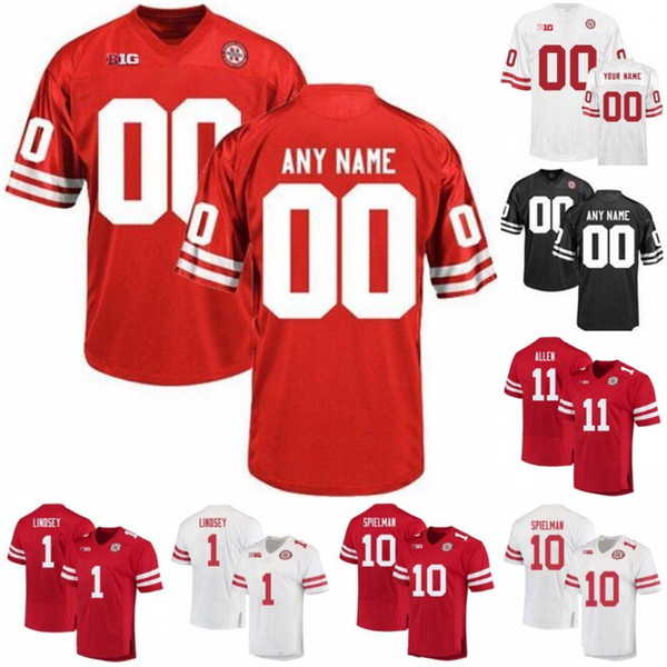 Custom Nebraska Cornhuskers 2019 Football Any Name Number Black Red White 2 Adrian Martinez 10 JD Spielman Frost Huskers Men Youth Jersey 4X