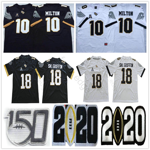 NCAA UCF Knights College Football #10 McKenzie Milton Jersey Black White SM. GRIFFIN 18 Shaquem Griffin Stitched University Jerseys Shirts