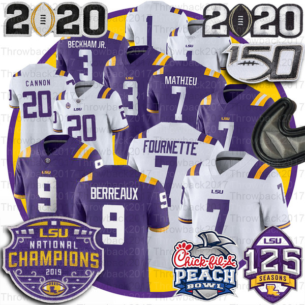 LSU Tigers Jersey 9 Burreaux Odell Beckham Jr. Leonard Fournette Tyrann Mathieu Patrick Peterson 5 Guice 150th Peach Bowl Champions Jerseys