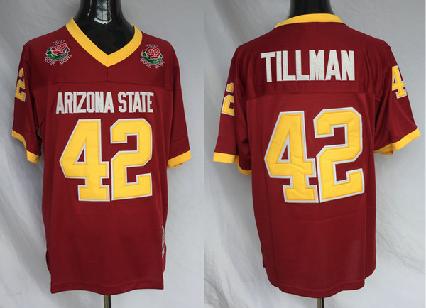 Mens Arizona State Sun Devis 42 Pat Tillman College Football Jerseys Maroon ASU Pat Tillman Vintage Football Shirts 1997 Rose Bowl Patch