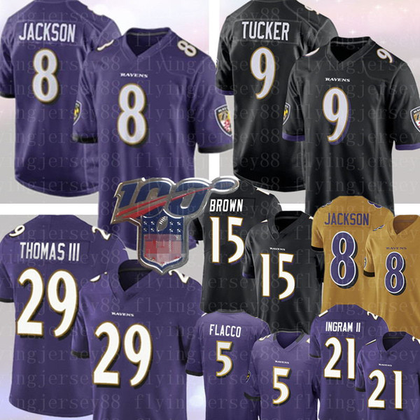 8 Lamar Jackson Baltimores # Raven Jersey 29 Earl Thomas 9 Justin Tucker 15 Marquise Brown 21 Mark Ingram ll Joe Flacco Hurst Jerseys