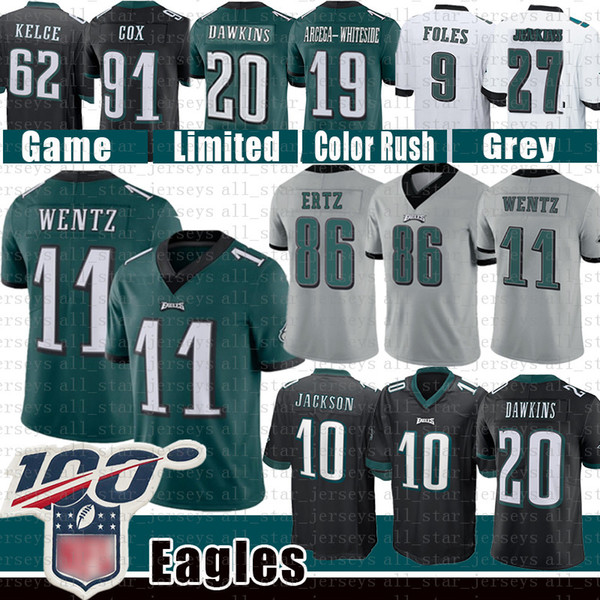 Miles Sanders Philadelphia 11 Carson Wentz Eagle Jersey Zach Ertz DeSean Jackson Brian Dawkins Foles Arcega-Whiteside Fletcher Cox Jenkins