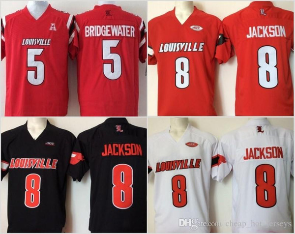 Cheap Mens College Louisville Cardinal Stitched 8 Lamar Jackson 5 Bridgewater Red Black White Football Jerseys