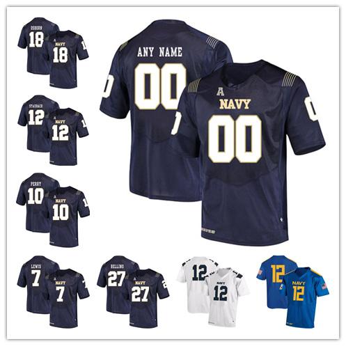 Custom 2019 NCAA Navy Midshipmen Any Name Number 20 CJ Williams 32 Isaac Ruoss 43 Nelson Smith 3 Mychal Cooper College Football Jersey