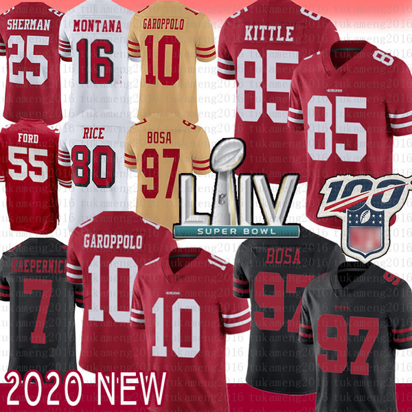 10 Jimmy Garoppolo jersey 85 George Kittle 97 Nick Bosa Jerry Rice Sherman Foster Joe Montana Colin Kaepernick Ford San Francisco
49ers