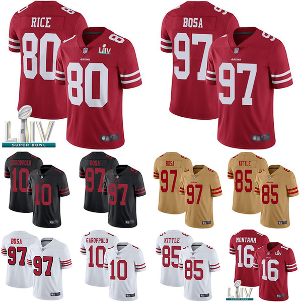 San Francisco 97 Nick Bosa 49er Jerseys 85 George Kittle 10 Jimmy Garoppolo 16 Joe Montana 80 Jerry Rice Football