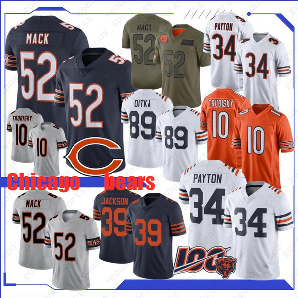 Chicago 52 Khalil Mack Bear Jersey 34 Walter Payton 10 Mitchell Trubisky 89 Mike Ditka 58 Roquan Smith 29 Tarik Cohen New Stitched