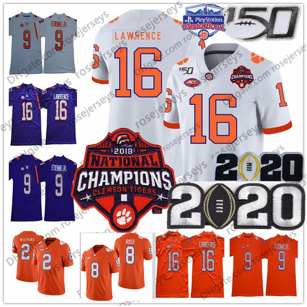 2020 Clemson Tigers Trevor Lawrence Champions Jersey 16 9 Travis Etienne Jr. 2 Sammy Watkins Tee Higgins Justyn Ross 150TH Fiesta Bowl White