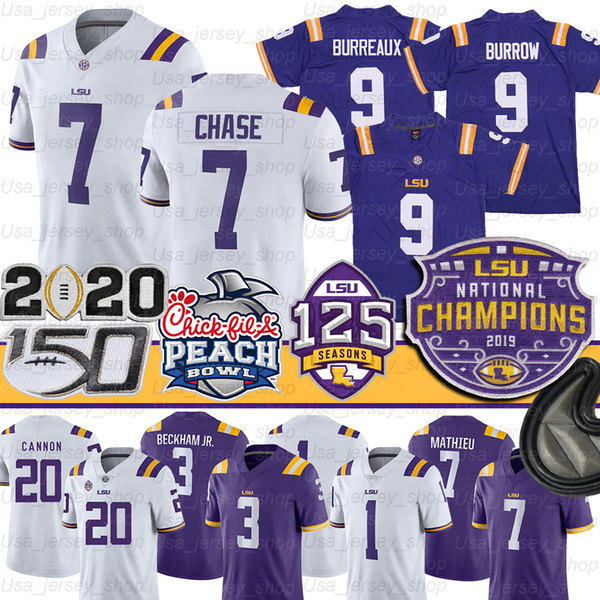 NCAA LSU Tigers Jersey Joe Burrow Burreaux JaMarr Chase Odell Beckham Jr. Leonard Fournette Tyrann Mathieu Patrick Peterson Guice Jerseys