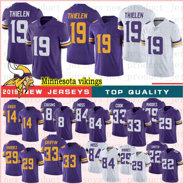 Minnesota Jerseys Viking 19 Adam Thielen 14 Stefon Diggs 8 Kirk Cousins 84 Randy Moss 55 Anthony Barr 82 Kyle Rudolph Stitched Jersey New