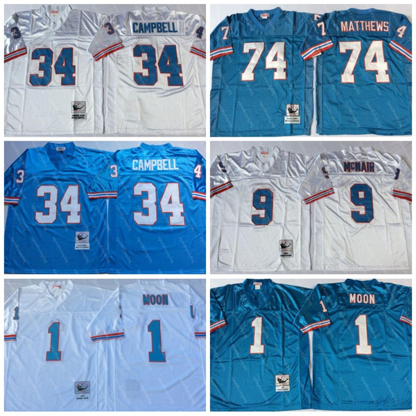 NCAA Oilers Retro Men #9 Steve McNair #34 Earl Campbell #74 Bruce Matthews #1 Warren Moon Vintage College Football Jersey Stitched01