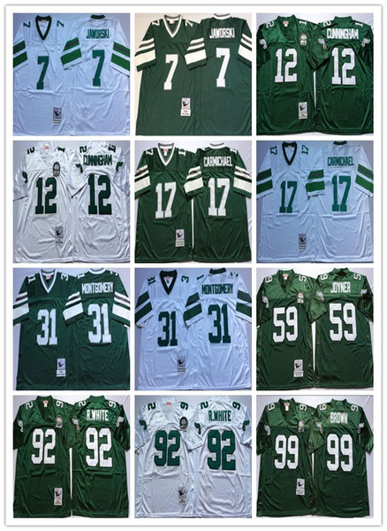 Vintage Philadelphia 12 CUNNINGHAM Football Jersey Eagle 92 R.WHITE #7 JAWORSKI 17 CARMICHAEL 99 BROWN 59 JOYNER NCAA Throwback Jersey