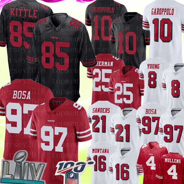 85 George Kittle San Francisco
49ers Jersey 97 Nick Bosa 10 Jimmy Garoppolo Football Jerseys Richard Sherman Deion Sanders