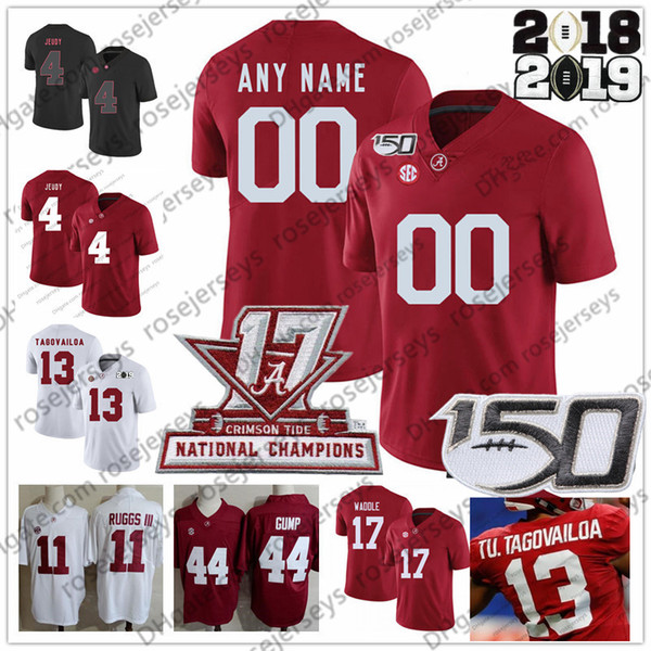 Custom Alabama Crimson Tide 2019 Football Any Name Number Red White BLACK 11 Henry Ruggs III Tagovailoa Jeudy Waddle Mac Jones 150TH Jersey