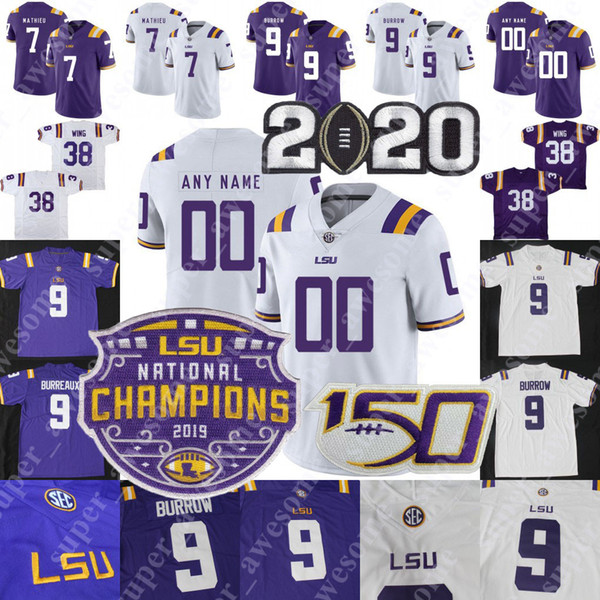 CUSTOM 2019 Champions LSU Tigers Football Jersey Thaddeus Moss Clyde Edwards-Helaire Derek Stingley Jr. Cade York 45 Trump Coach O TJ Finley