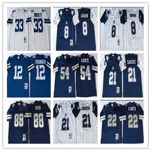 NCAA Vintage Dalla Emmitt Smith 8 Troy Aikman Cowboy 21 Deion Sanders Dorsett Irvin 12 Roger Staubach 54 R. White Football Jersey