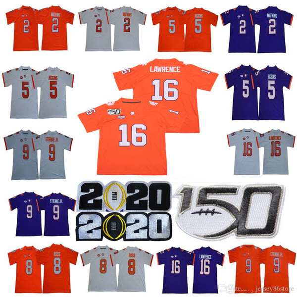 2020 NCAA 150TH Clemson Tigers Jersey Trevor Lawrence Tee Higgins Justyn Ross Sammy Watkins Deshaun Watson Etienne JR. Football Jerseys