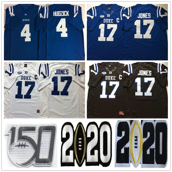 NCAA Duke Blue Devils College #17 Daniel Jones Jersey Home Blue Black White 4 Myles Hudzick Stitched 150th Football Jerseys Shirts S-XXXL