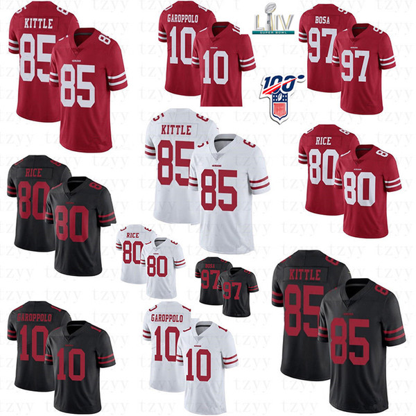 San Francisco Youth Womans Mens 49er Jersey 85 George Kittle 10 Jimmy Garoppolo 97 Nick Bosa 80 Jerry Rice Super Bowl LIV Football Jerseys