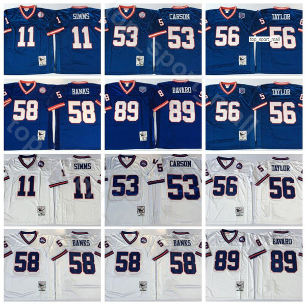 NCAA Football 56 Lawrence Taylor 89 Mark Bavaro 11 Phil Simms Jersey 53 Harry Carson 58 Carl Banks Men Vintage Blue White