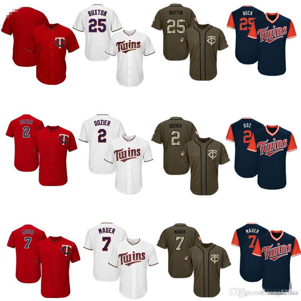 Men Women Youth Twins Jerseys 2 Dozier 7 Mauer 25 Buxton Blank Jersey football Jersey White Red Salute to Service Players Weekend All-Star