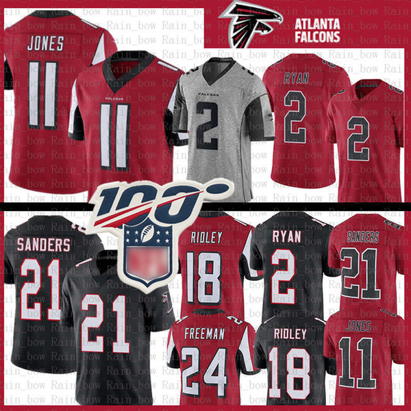 Atlanta 11 Julio Jones Jersey Falcon 21 Deion Sanders 2 Matt Ryan 18 Ridley 24 Devonta Freeman Color rush red balck Football jerseys 02