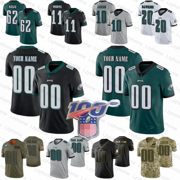 Custom Mens Women Kids Philadelphia 26 Miles Sanders 11 Carson Wentz 10 DeSean Jackson PHI Eagle Jerseys Brian Dawkins Zach Ertz 13 Agholor