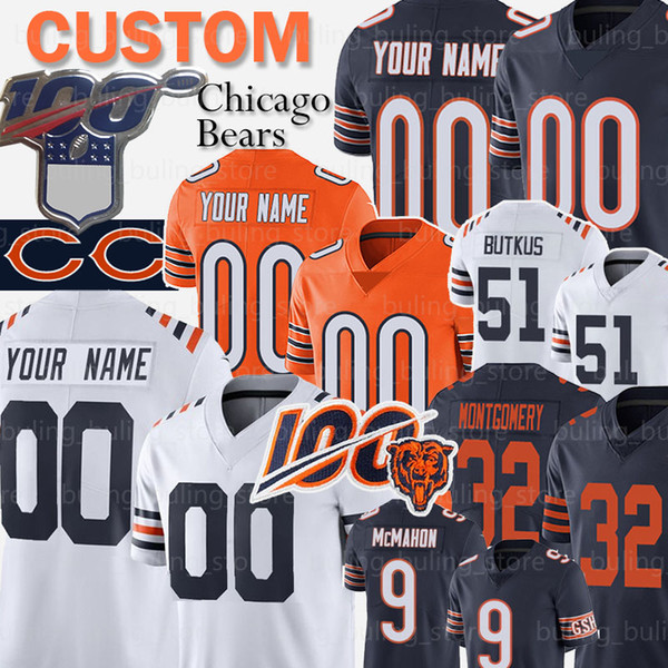 Chicago Custom Bear Jerseys 51 Butkus Burton 32 David Montgomery 75 Kyle Long 9 Jim McMahon 41 Brian Piccolo CLINTON-DIX Football Jersey