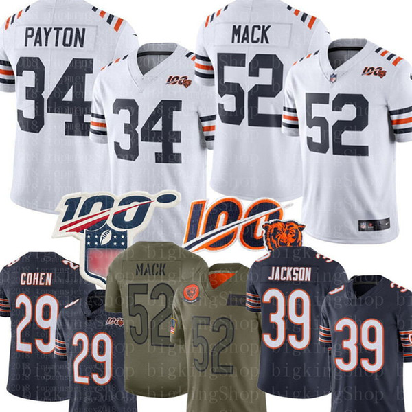 Chicago 52 Khalil Mack Bear Jersey 34 Walter Payton 39 Eddie Jackson 29 Tarik Cohen 32 David Montgomery 10 Mitchell Trubisky Jerseys 100th