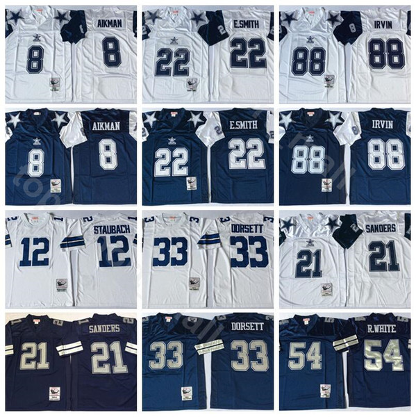 NCAA Vintage Football 21 Deion Sanders 8 Troy Aikman 22 Emmitt Smith 33 Tony Dorsett Jerseys Randy White Michael Irvin Roger Staubach Navy