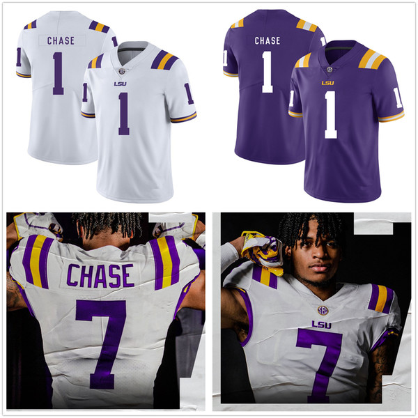 Clearance LSU 1# Ja'marr Chase Jersey White Purple