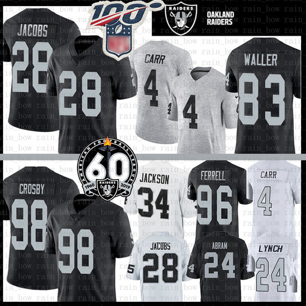 Oakland 28 Josh Jacobs Jersey Raider 98 Maxx Crosby Bo Jackson 83 Darren Waller 4 Derek Carr Marshawn Lynch Johnathan Abram Clelin Ferrell