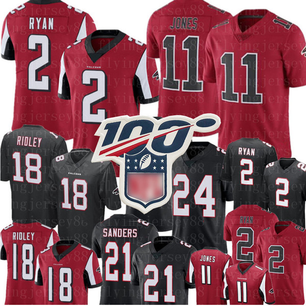 Atlanta 2 Matt Ryan Falcon Jersey 11 Julio Jones 18 Ridley 24 Devonta Freeman 21 Deion Sanders Football Jerseys S-XXXL