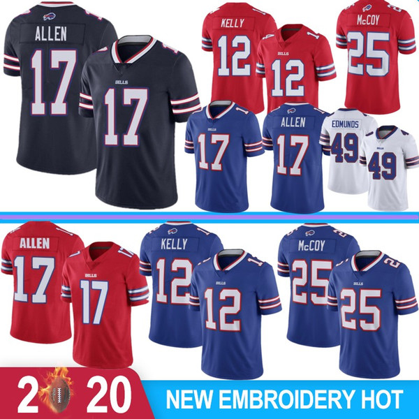 Buffalo Men Jerseys Bill 17 Josh Allen 12 Jim Kelly 91 Oliver 49 Tremaine Edmunds 34 Thomas 25 McCoy 5 Taylor Stitched 2020 New