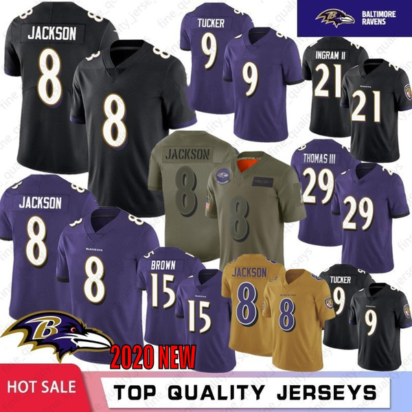 8 Lamar Jackson Baltimores Football Jerseys Raven 29 Earl Thomas 15 Marquise Brown 9 Justin Tucker 21 Mark Ingram II 55 Suggs 81 Hurst 2020