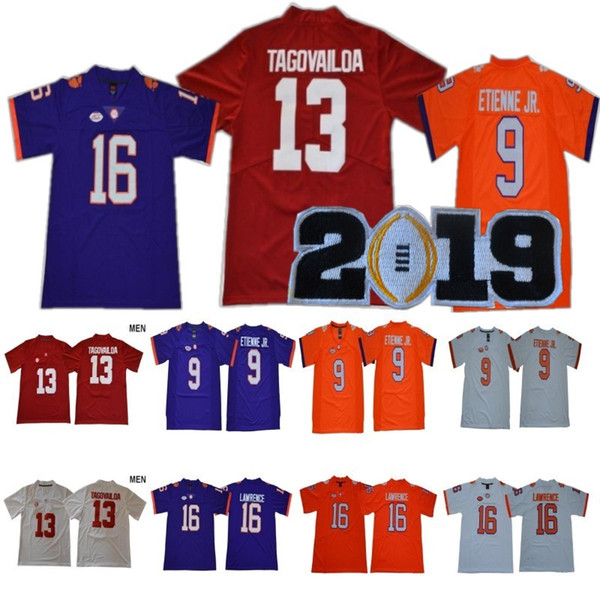 2019 NCAA Clemson Tigers 16 Trevor Lawrence Jersey 9 Travis Etienne Jr. Alabama Crimson Tide 13 Tua Tagovailoa College Championship Patch