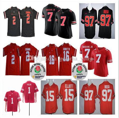 2019 Ohio State Buckeyes 1 Justin Fields 7 Dwayne Haskins Jr. 2 JK Dobbins 97 Bosa 16 Barrett 15 Elliott College Football Rose Bowl Jerseys