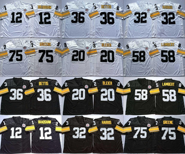 12 Terry Bradshaw 20 Rocky Bleier 32 Franco Harris 36 Jerome Bettis 58 Jack Lambert 75 Joe Greene White Black Home Away Jerseys