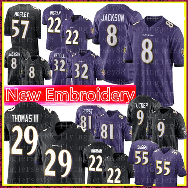 Baltimore 8 Ravens Lamar Jackson 29 Earl Thomas 9 Justin Tucker Jersey Mens 55 Terrell Suggs 22 Mark Ingram 5 Joe Flacco 32 Weddle Football