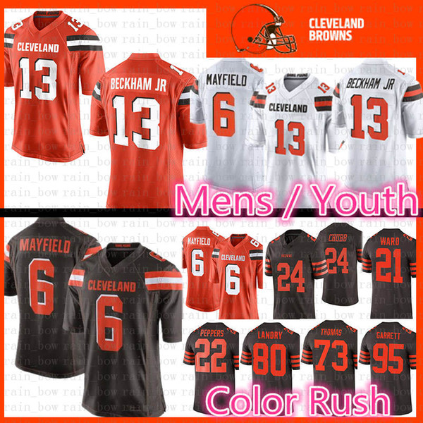 Cleveland 13 Odell Beckham Jr Browns Jersey 6 Baker Mayfield 95 Myles Garrett 80 Jarvis Landry 24 Nick Chubb 21 Denzel Ward 73 Thomas kids