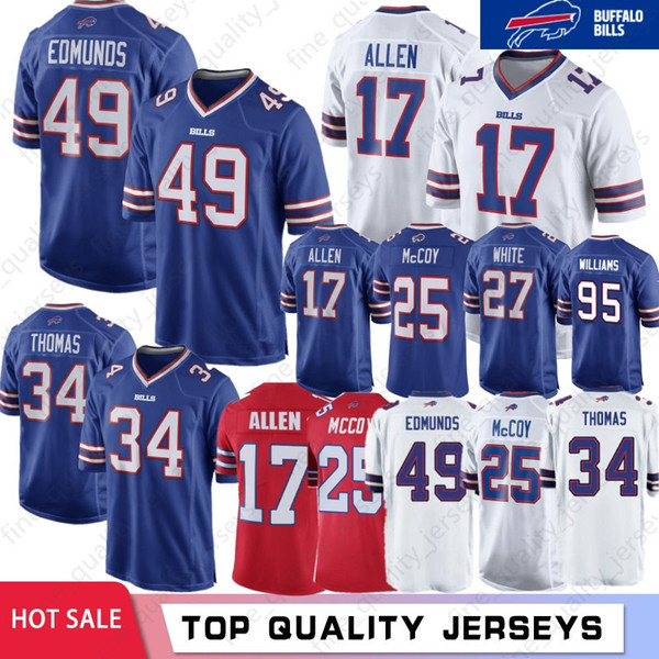 34 Thurman Thomas Jersey 49 Tremaine Edmunds Bills 12 Jim Kelly 25 LeSean McCoy 17 Josh Allen Buffalo 99 Dareus 95 Kyle Williams Stitched