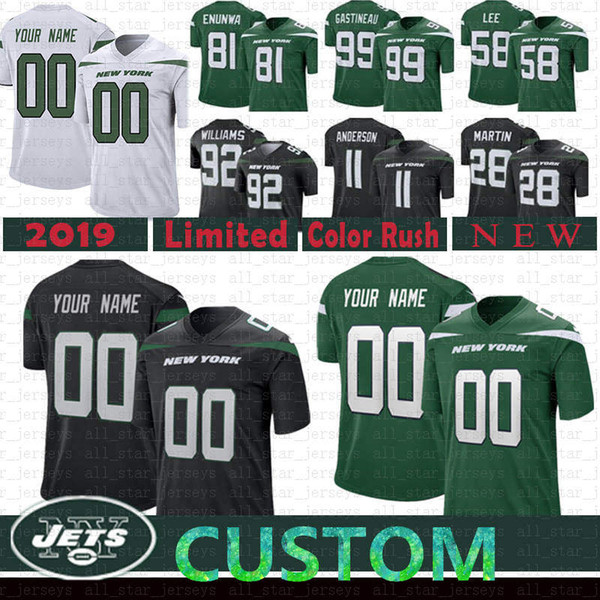 Custom Jets Jersey 28 Curtis Martin 11 Robby Anderson 92 Leonard Williams 80 Chrebet Enunwa Gastineau Powel Riggins 2019 New York Football