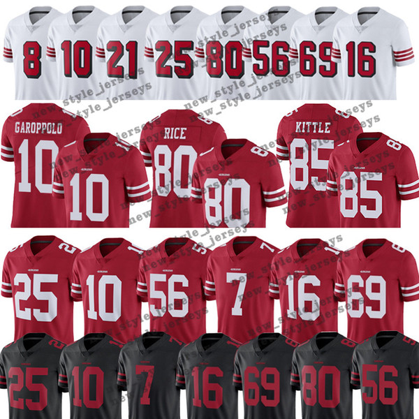 97 Nick Bosa 85 George Kittle 49ers jersey 80 Jerry Rice 25 Richard Sherman 10 Jimmy Garoppolo 16 Joe Montana Reuben Foster jersey