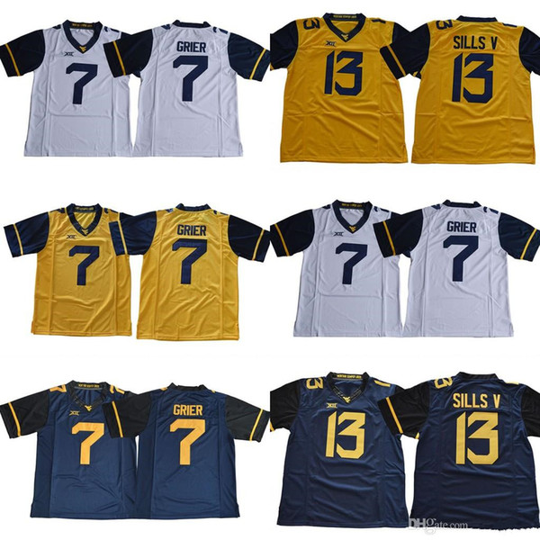 2018 New West Virginia Mountaineers WVU #7 Will Grier 13 David Sills V Blank White Blue Yellow Stitched XII NCAA College Football Jerseys